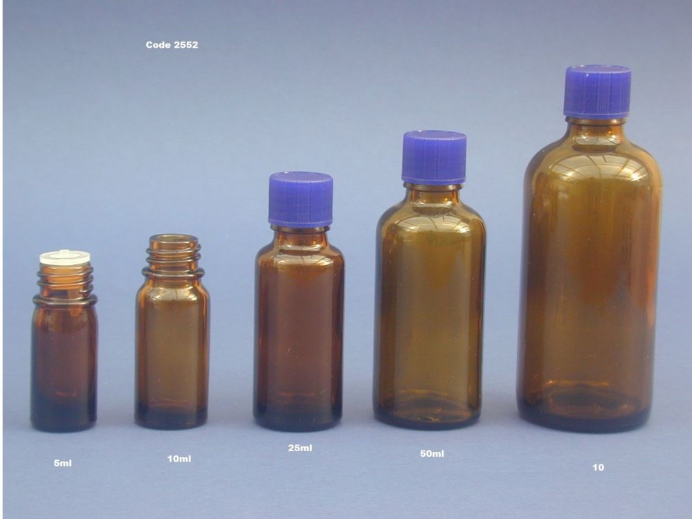 Amber Glass Bottle, Insert & Blue Closure 25ml