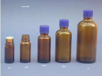 Amber Glass Bottle, Insert & Blue Closure 25ml (2552)