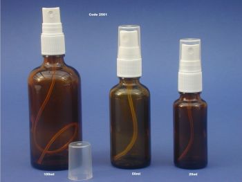 Amber Glass Bottle & White Finger Spray 25ml (2561)