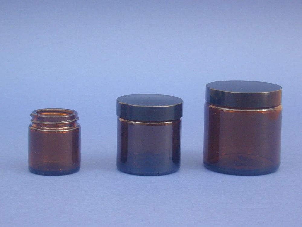 Amber glass jar black cap