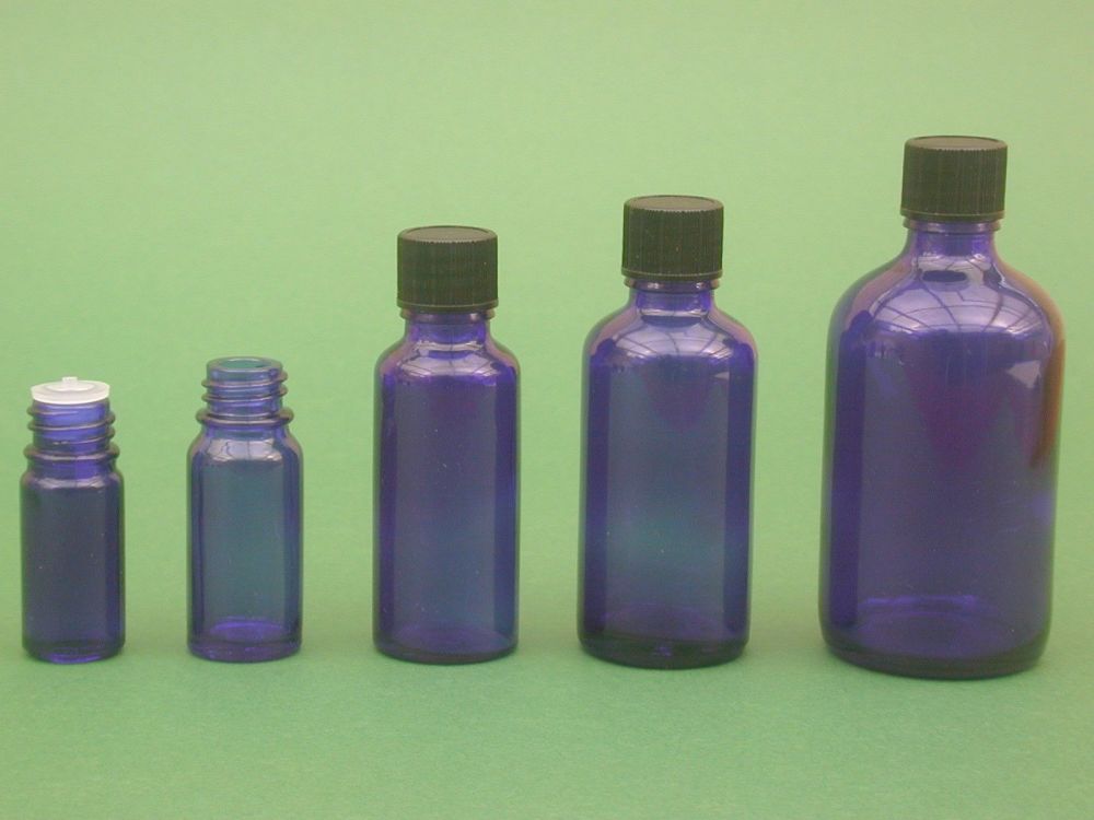 Blue Glass Bottle, Insert & Black Closure 30ml