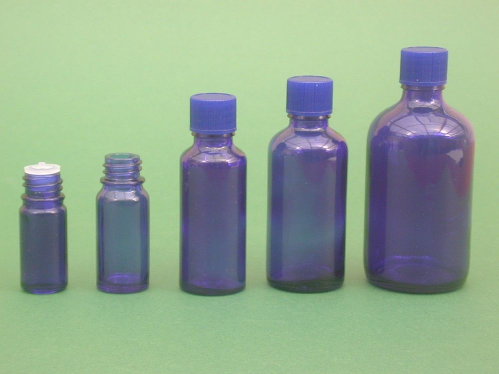 Blue Glass Bottle, Insert & Blue Closure 50ml