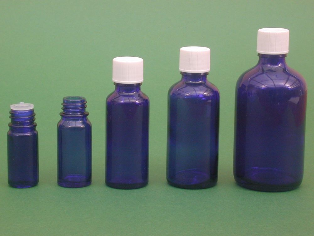 Blue Glass Bottle, Insert & White Closure  5ml