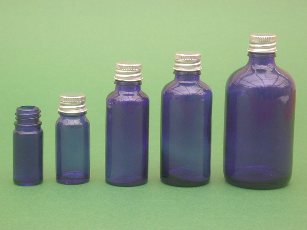 Blue Glass Bottle, with  Metalise Closure 5ml