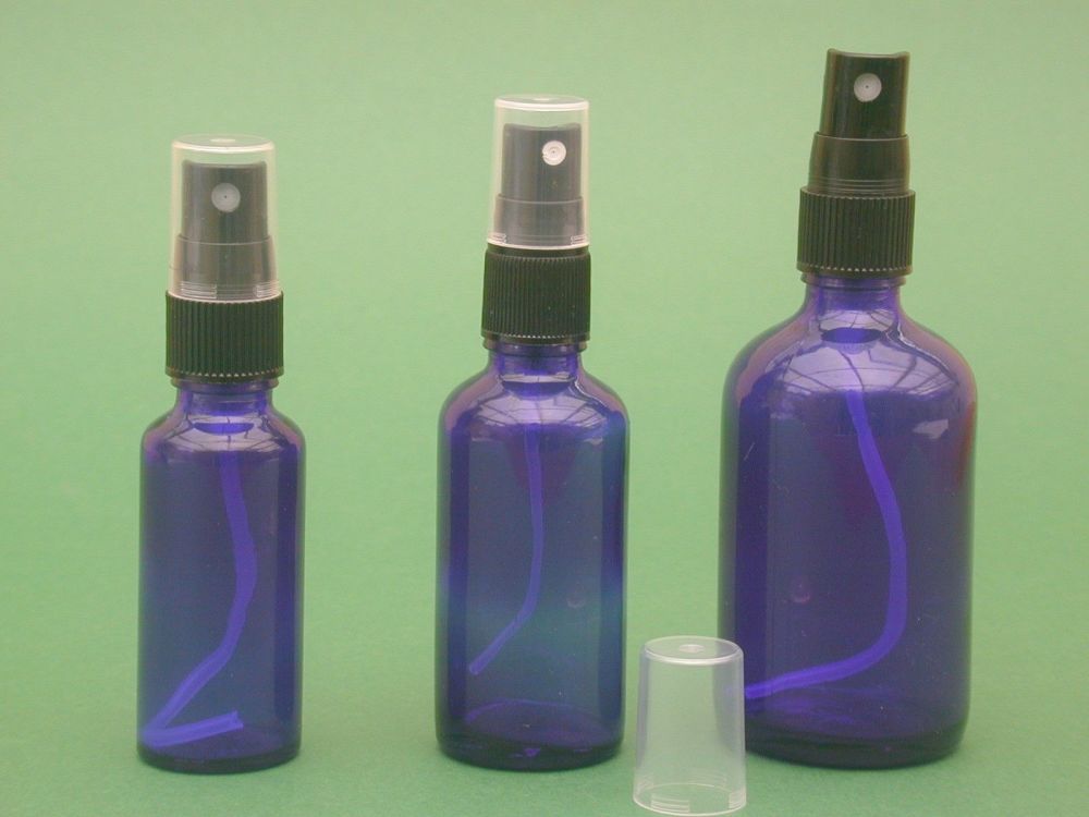 Blue Glass Bottle & Black Finger Spray 30ml