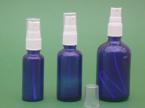 Blue Glass Bottle & White Finger Spray