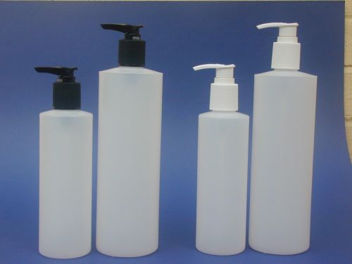 Natural Cylindrical Plastic Bottle & White Lotion Pump 250ml