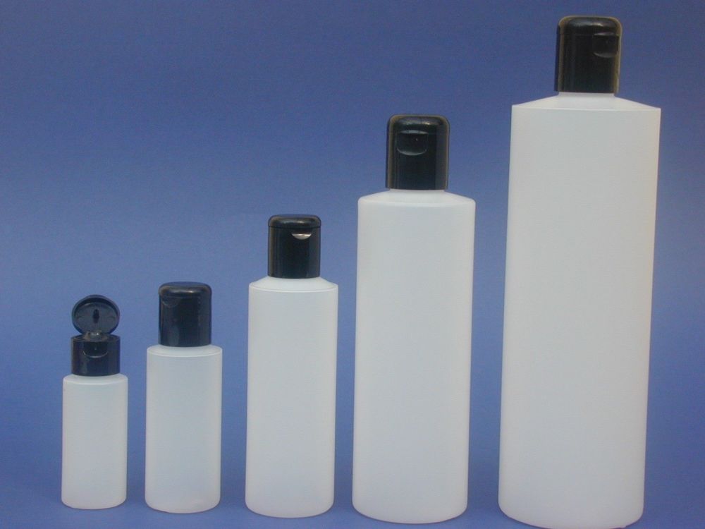 Natural Cylindrical Plastic Bottle & Black Flip Top Closure 30ml