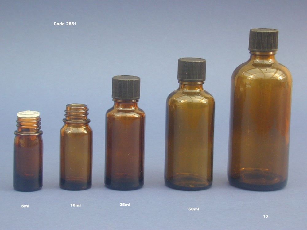 Amber Glass Bottle, Insert & Black Closure 25ml