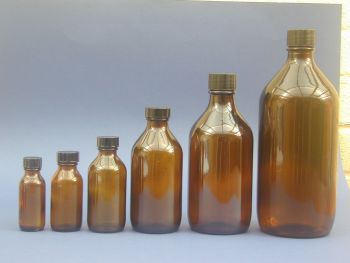 Amber Glass Medical Round Bottle & Black Closure 250ml (2556)