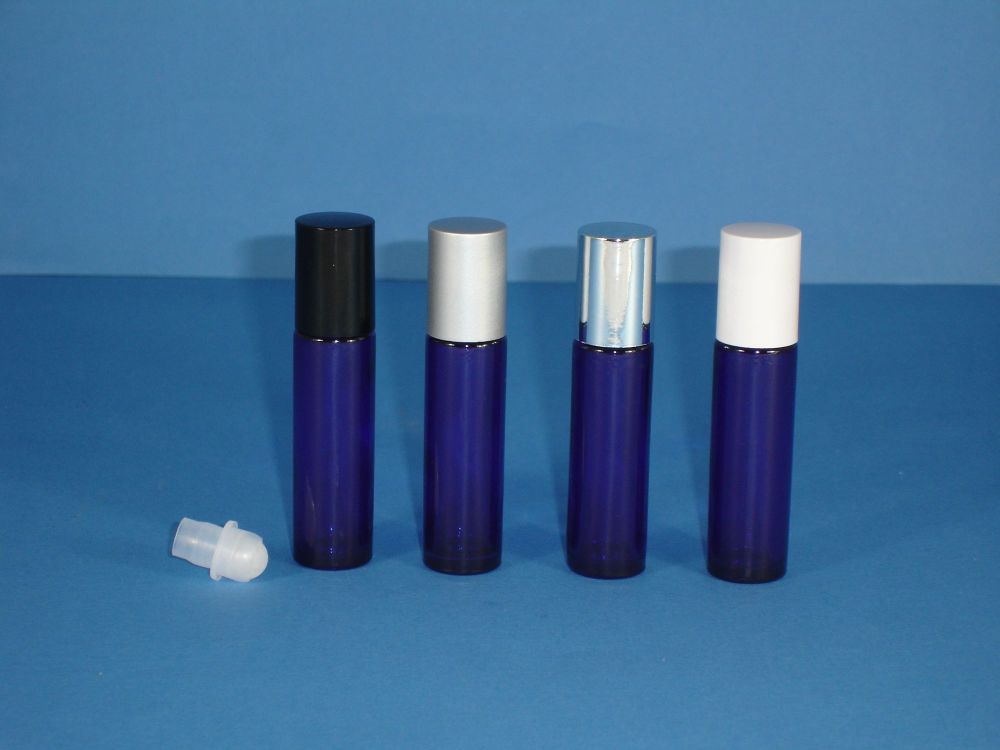 Blue (Coated) Glass Bottle, Rollette & Black Closure 10ml