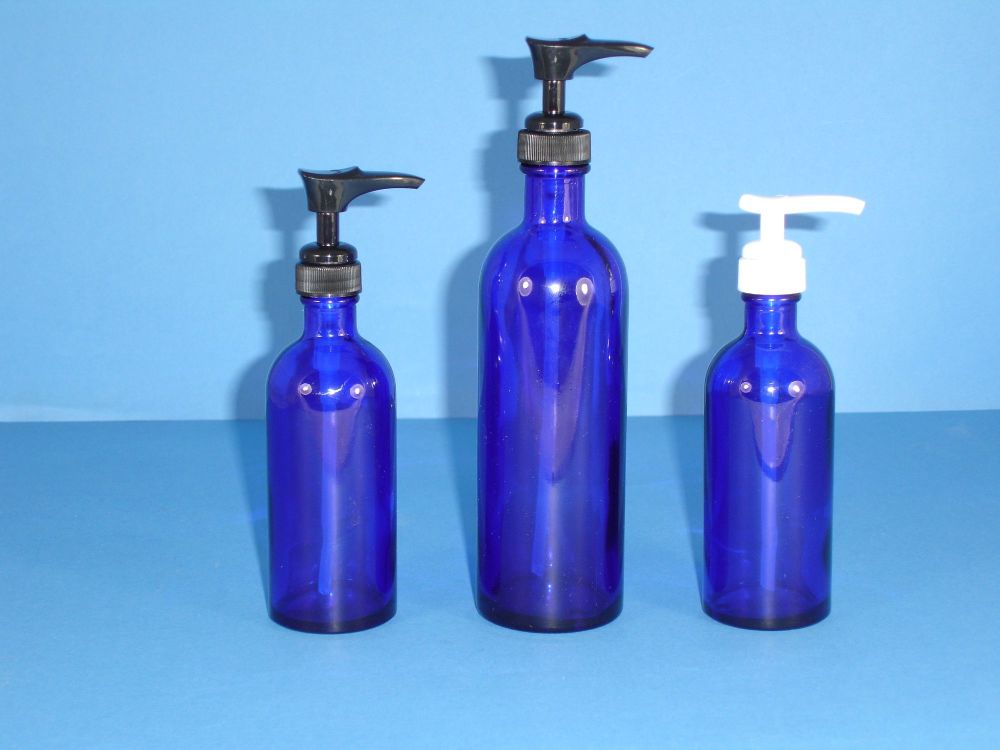 Blue Fleur Glass Bottle Lotion Pump