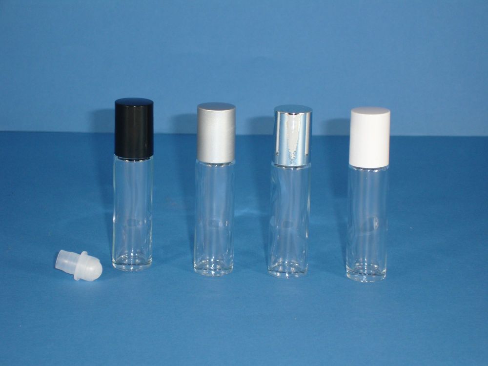 Clear Glass Bottle, Rollette & Black Closure 10ml
