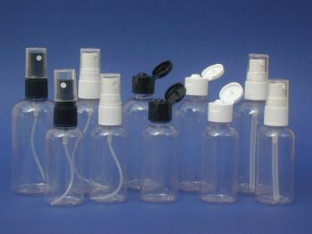 Clear Boston Round Plastic Bottle & White Finger Spray 100ml (2741)