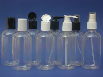 Clear Boston Round Plastic Bottle &  Black Lotion Pump 250ml (2749)