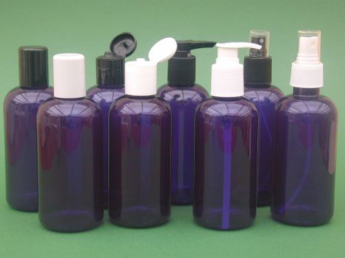 Blue Boston Round Plastic Bottle & Black Lotion Pump 250ml