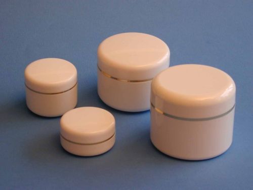 Double Wall White Plastic Jar/White Round Gold Ring Closure 50ml
