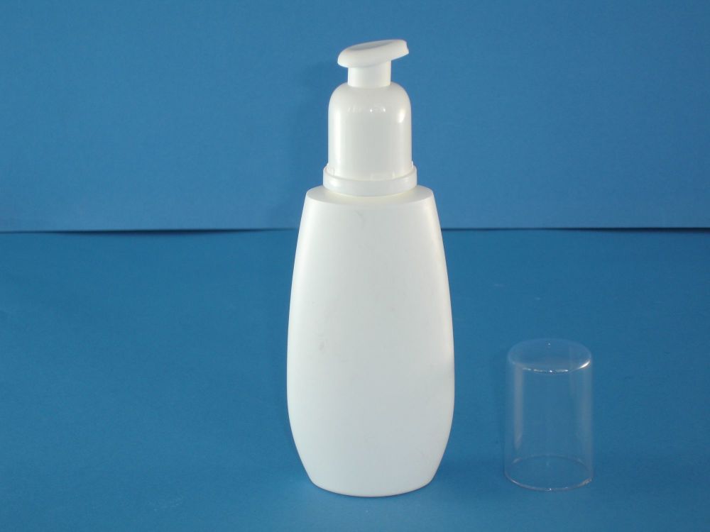 White Oval Plastic Bottle and Lotion Pump 150ml