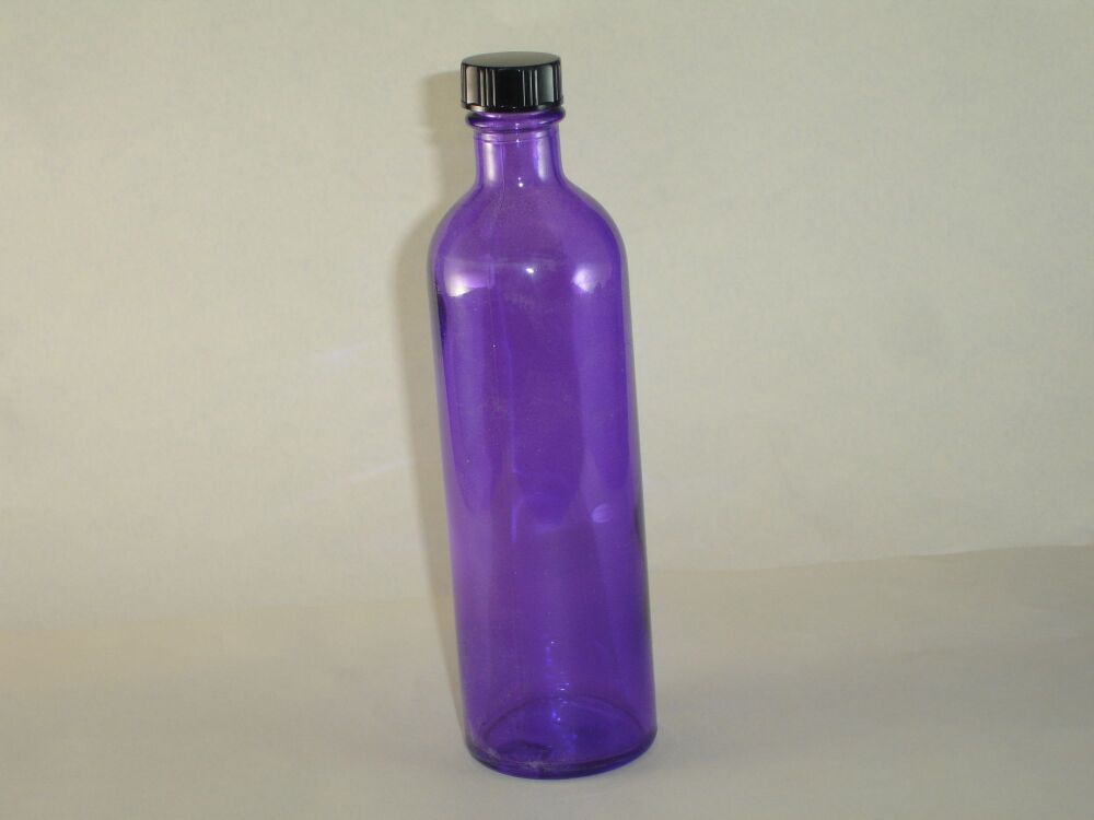 Lavender Coated Glass Bottle - black Lid 200ml (2584)