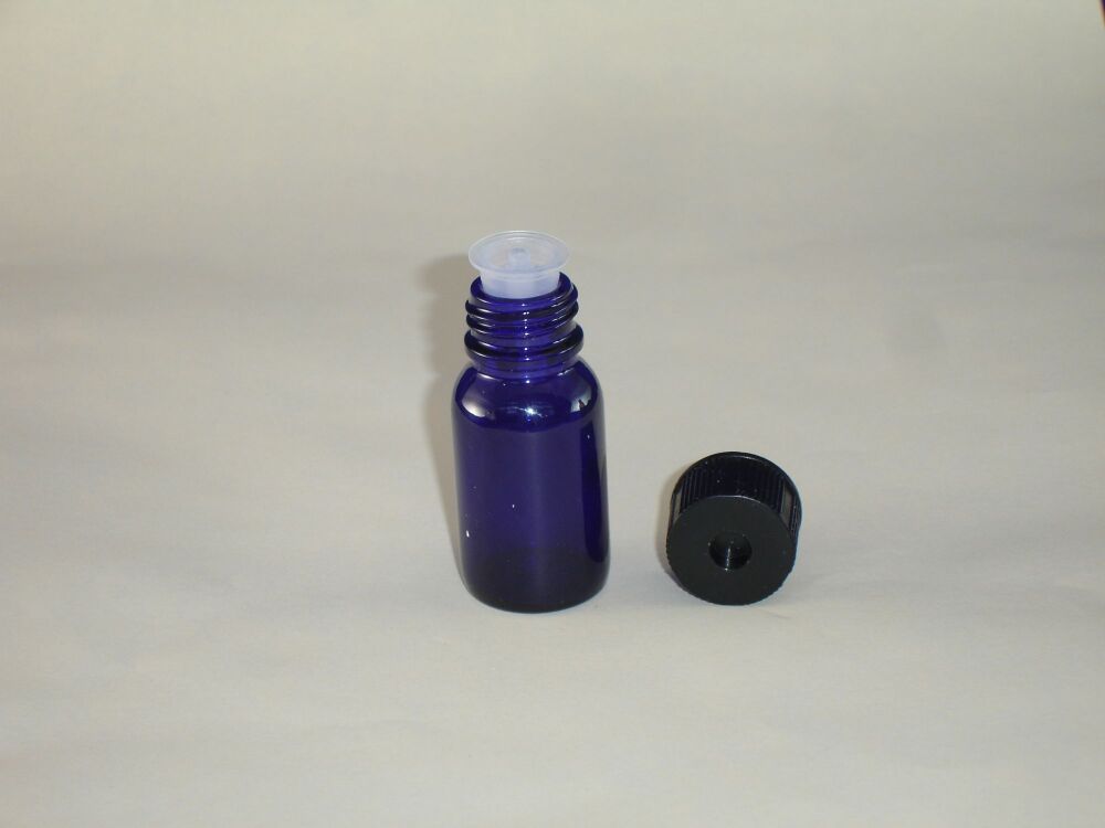 Blue Glass Bottle - Insert - Black Cap 10ml (BLU10)