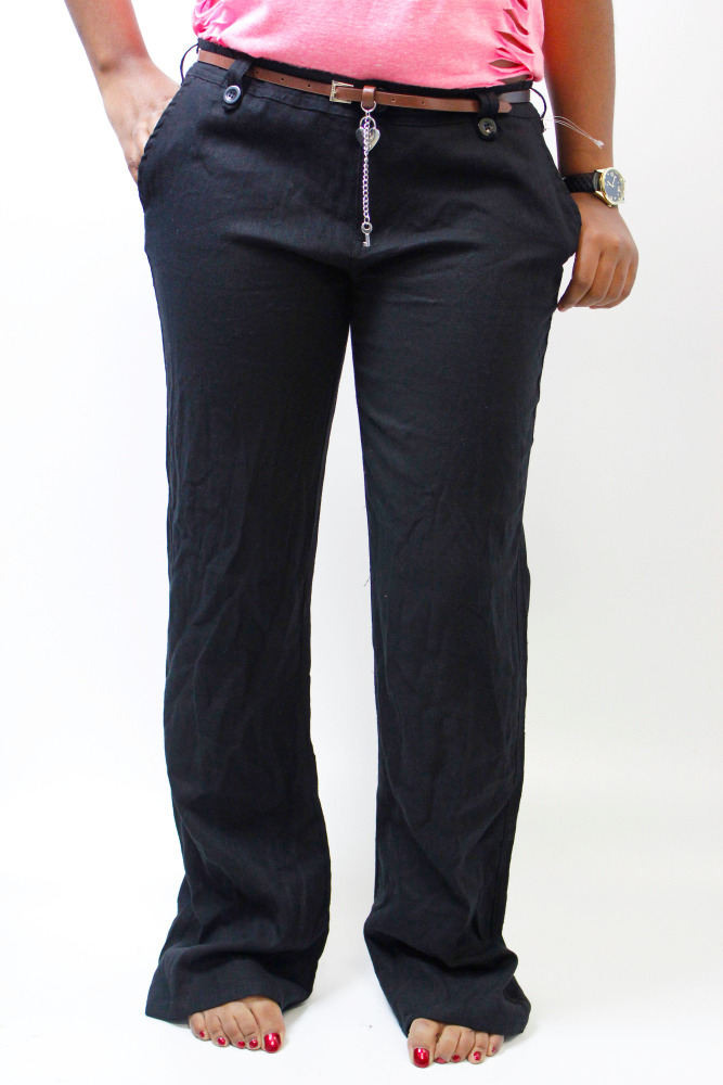 Black Belted Linen Pants Size: M