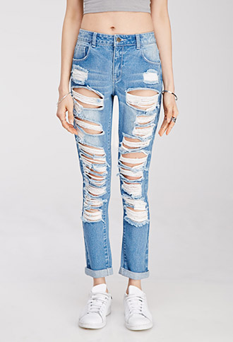 Distressed Boyfriend Jeans - Size 30 