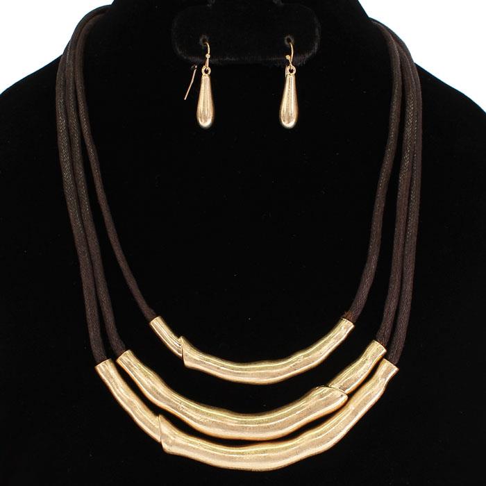 Gold/Brown Layered Necklace Set 