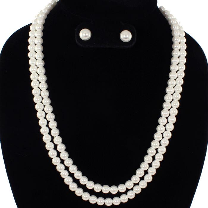 Double Pearl Necklace Set