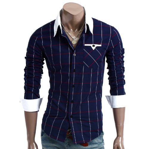 LS.Casual Slim Fit Plaid Shirts - M