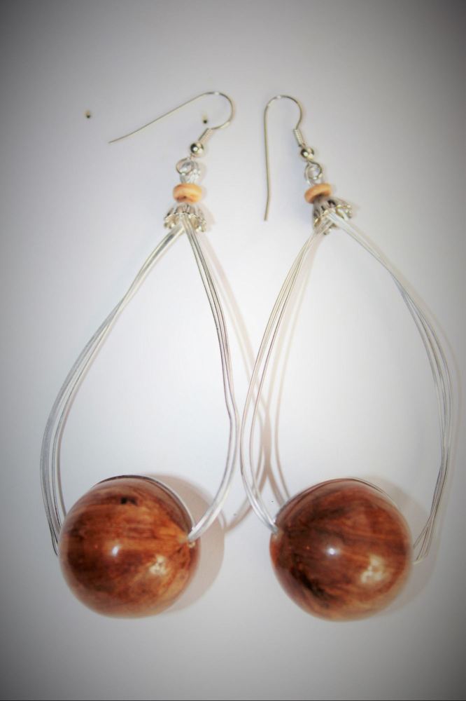 Wooden Ball Drop Earrings
