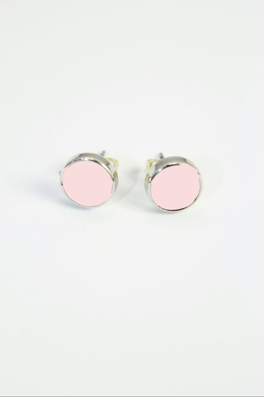 Silver Tone Round Pink Stud Earrings