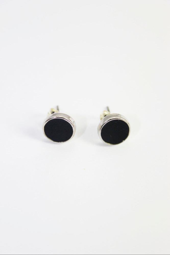 Silver Tone Black Stud Earrings