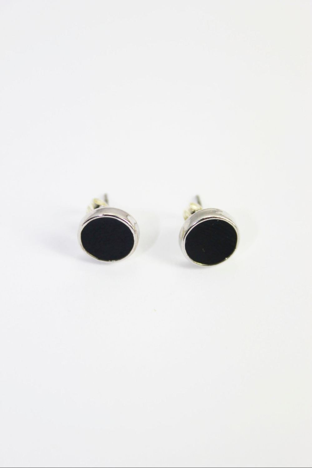 Silver Tone Black Stud Earrings
