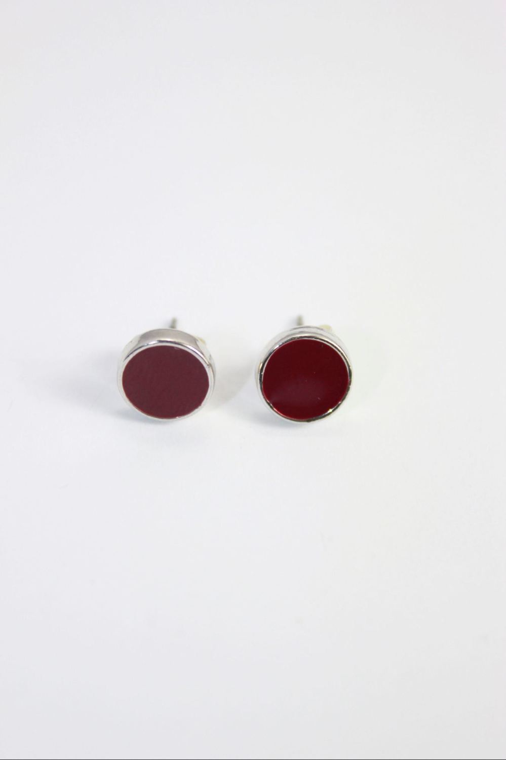 Silver Tone Deep Red Stud Earrings