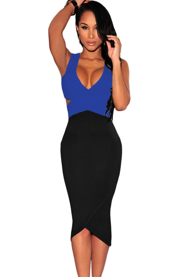 New Markdown Blue/Black Cut Out Pencil Dress Size: M