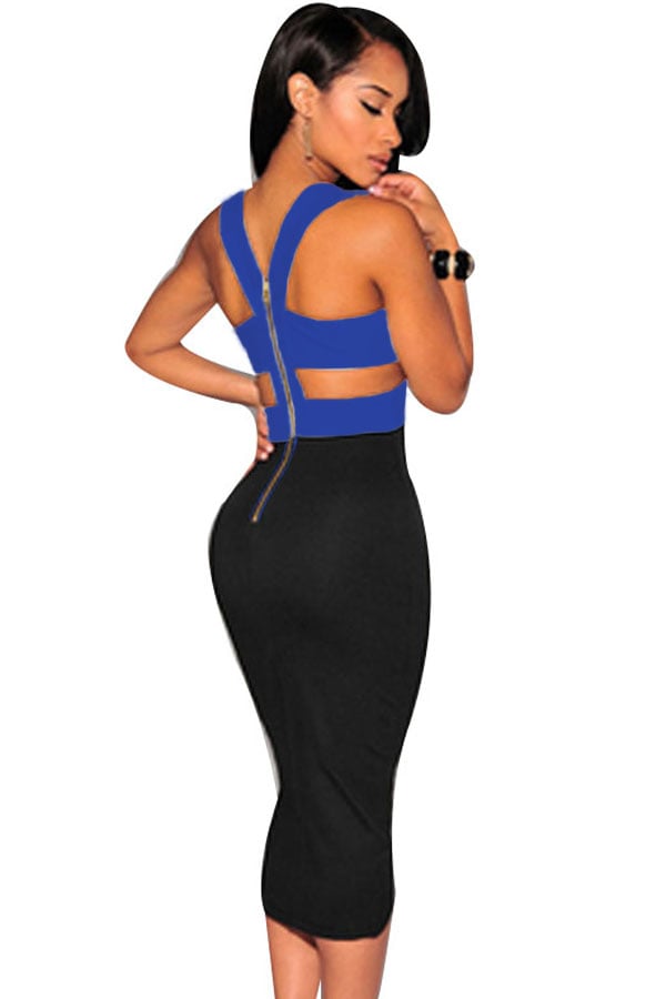 New Markdown Blue/Black Cut Out Pencil Dress Size: M