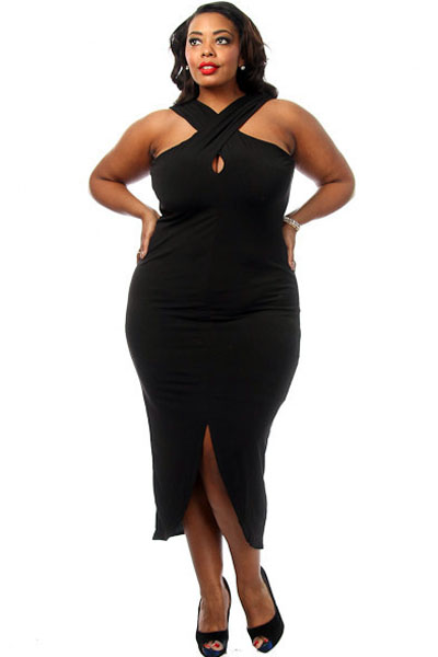 Midi Criss-Cross Bodycon Dress Size: L SKU: 4879953