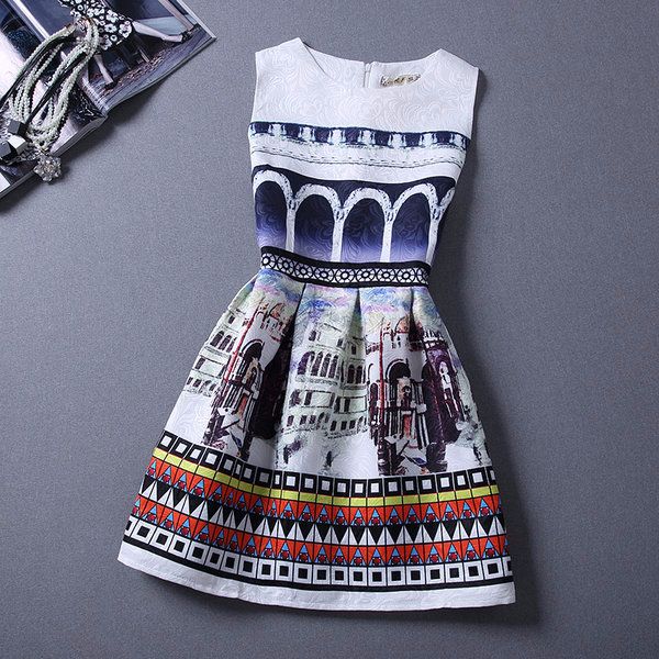Printed Skater Dress #A248 Size: S
