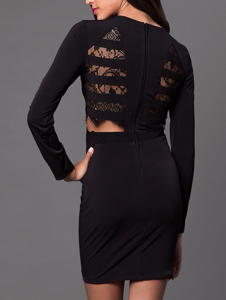 B215 - LS Lace Back Open Back Dress Size: M