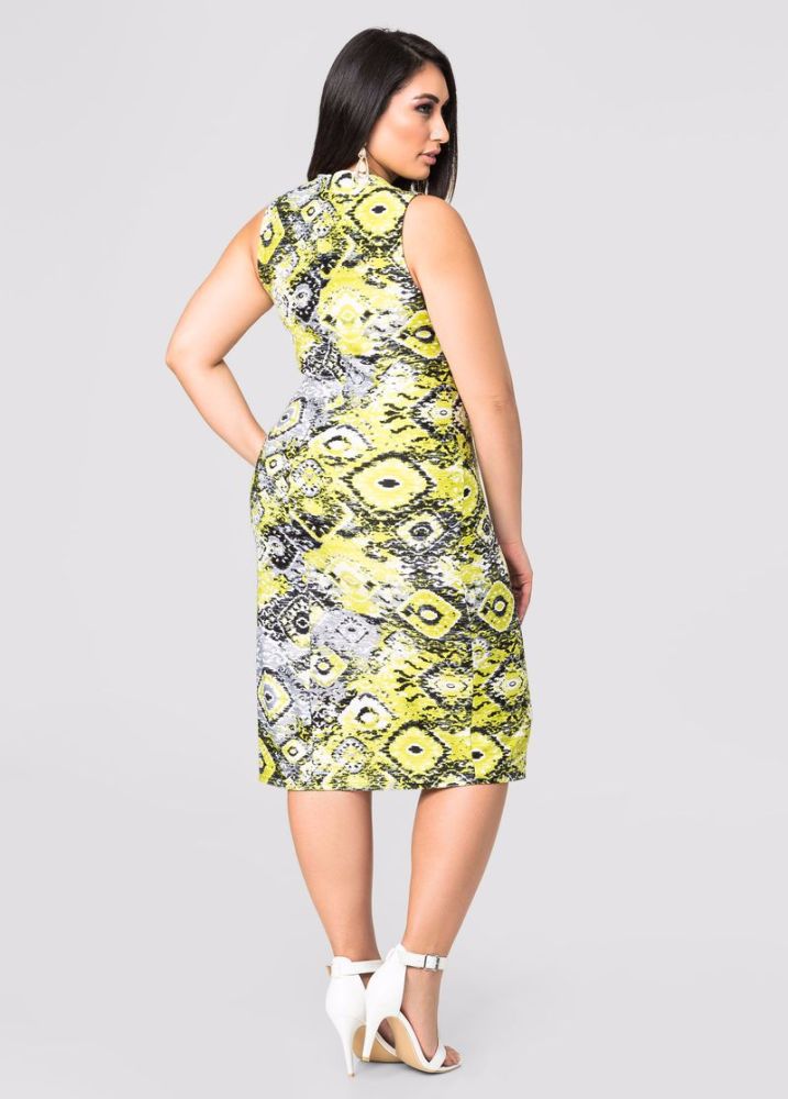 #D114 Printed Pencil Dress Size: 1X