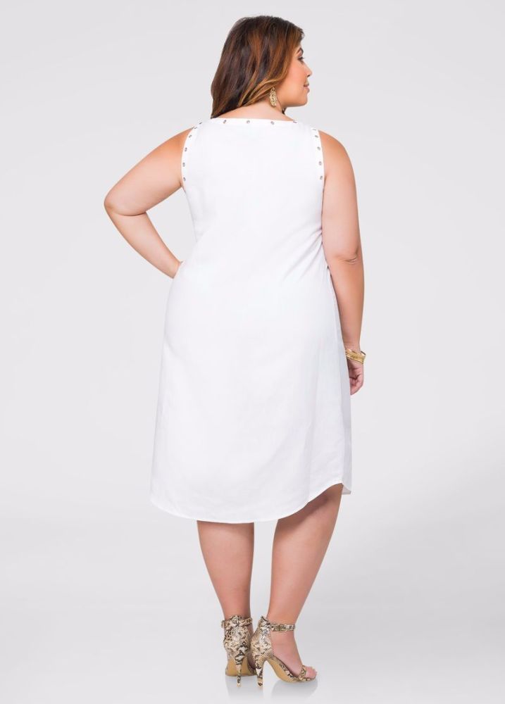 D086|Laced Up Linen Shift Dress Size: 2X