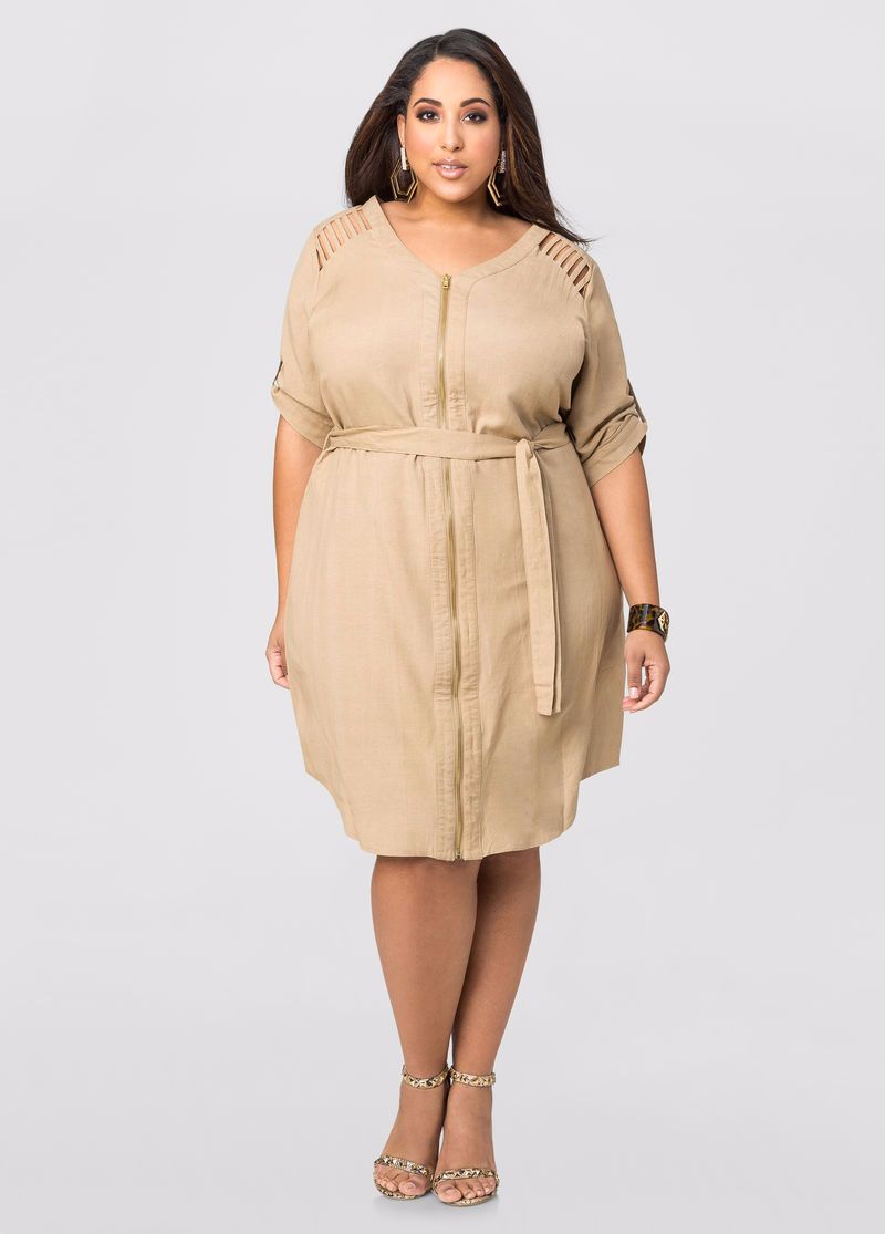 Shredded Shoulder Belted Shirtdress