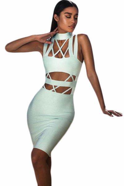 A071 - Caged Top Cut Out Bandage Dress Size: A