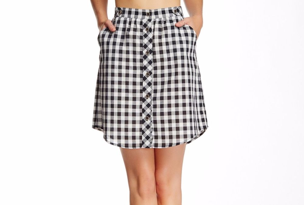 Button Front Plaid Skirt - L 
