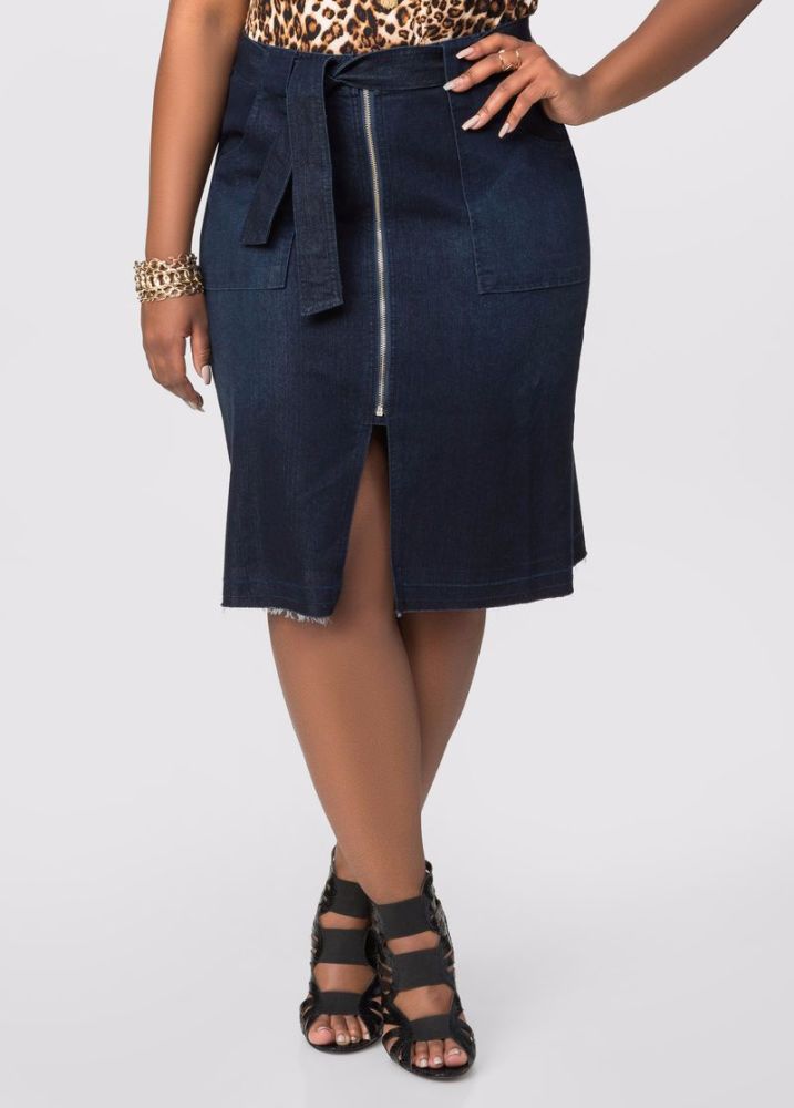 Zipper Front Denim Skirt Size: 1X