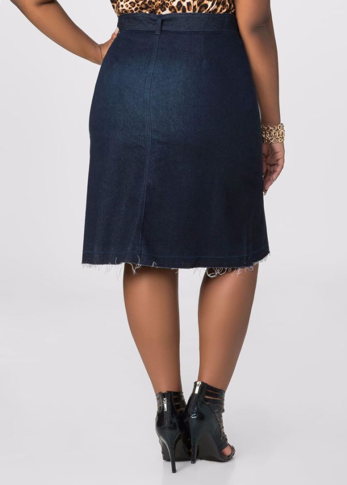 Zipper Front Denim Skirt Size: 1X