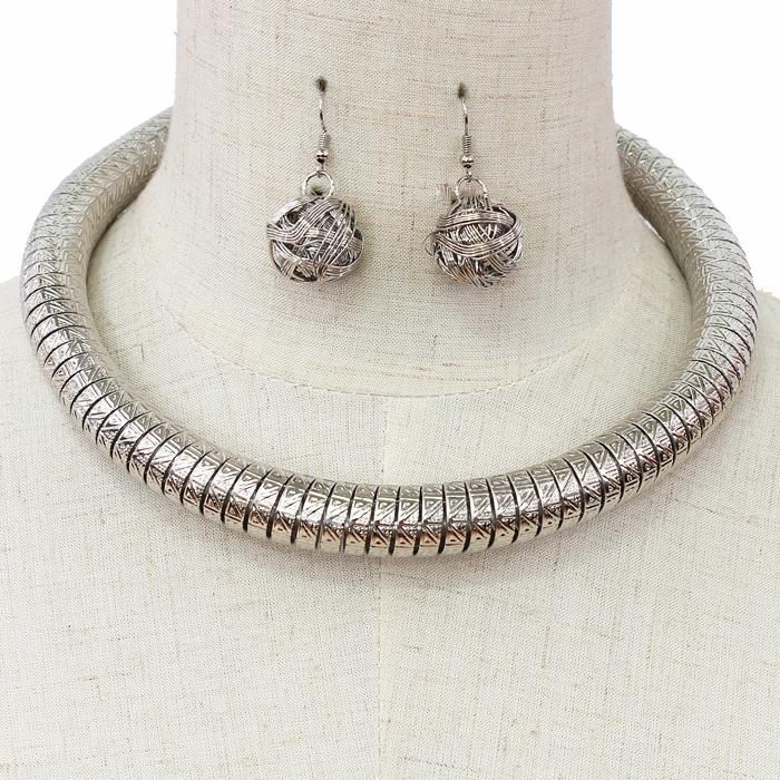 Silver Choker Necklace Set 