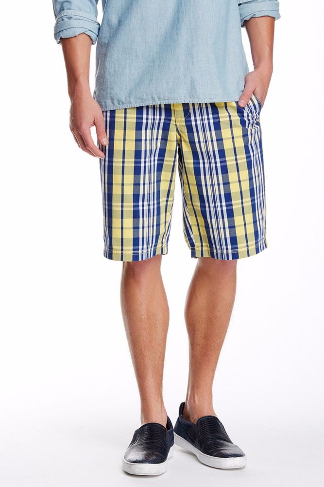 Navy Printed Plaid Shorts|Size: 32