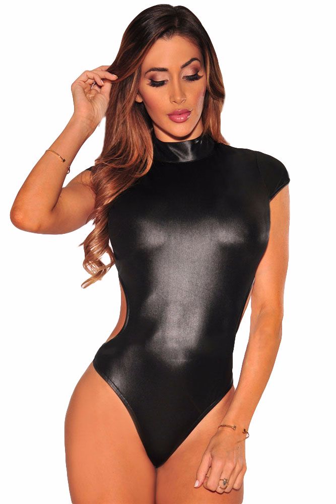 Leather Cut Out Back Bodysuit Size: S