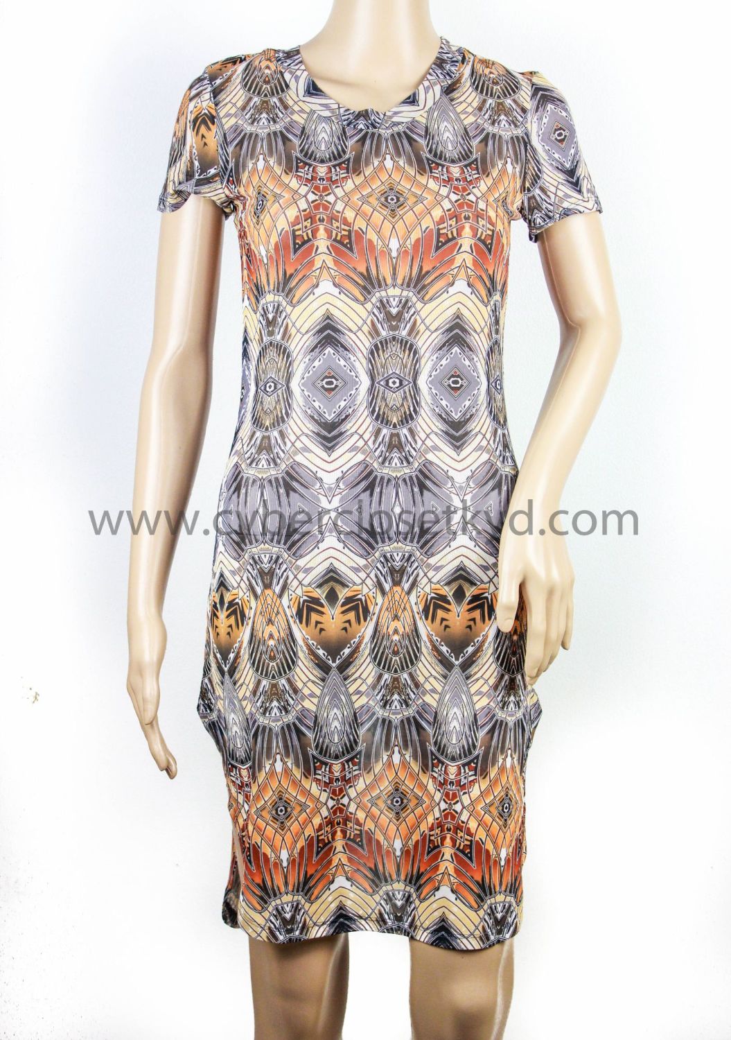 B352 - Printed Mesh Dress Size: M
